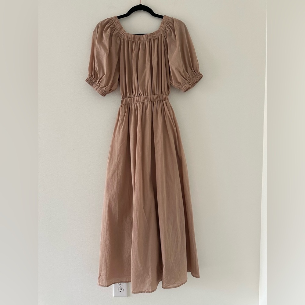 NWT Petal & pup Ollie beige midi-length puff sleeves open back dress new - Picture 6 of 9